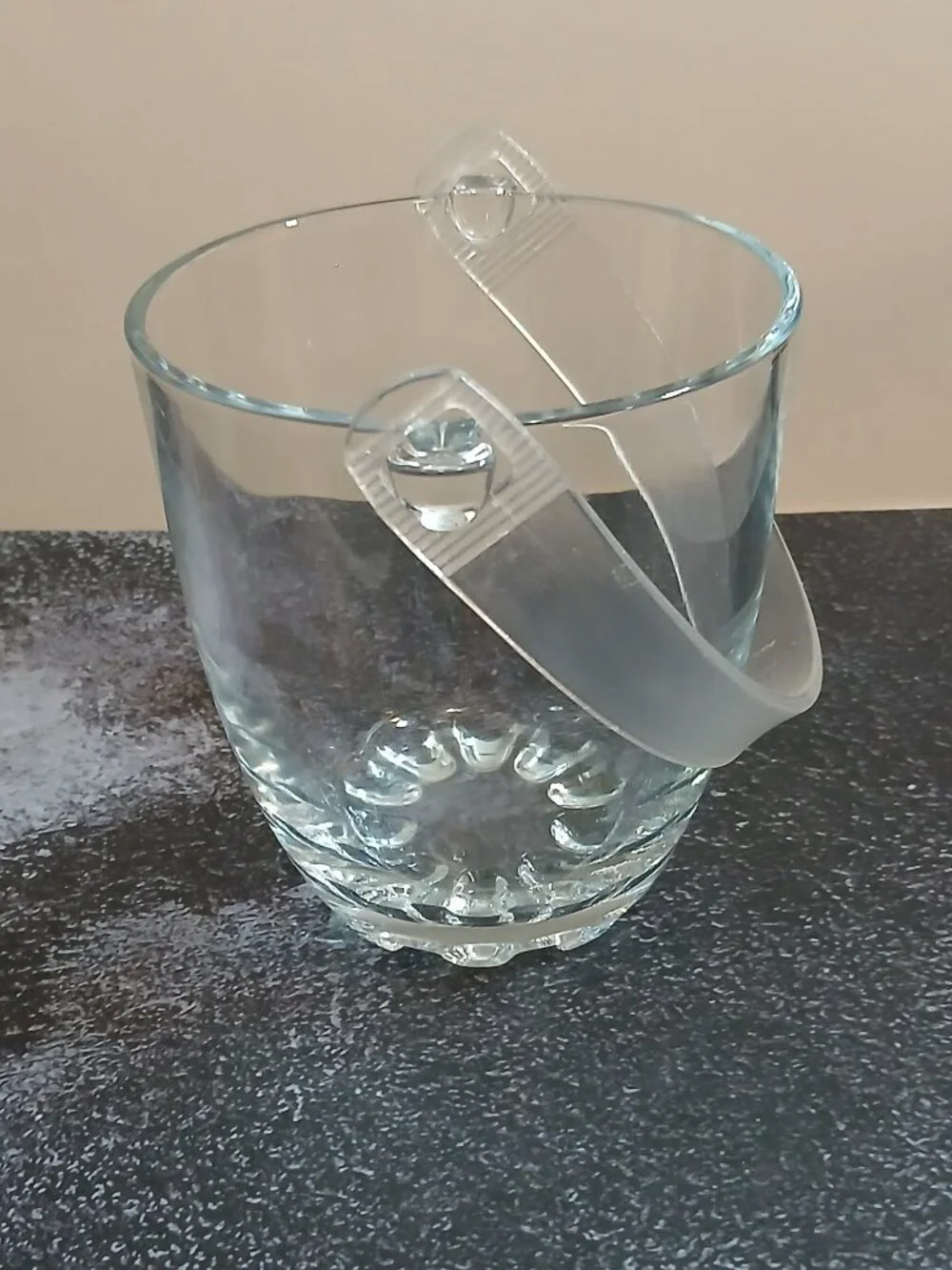 Pasabahce-Turkish-Vintage Clear Glass Small Ice Bucket w/Tongs